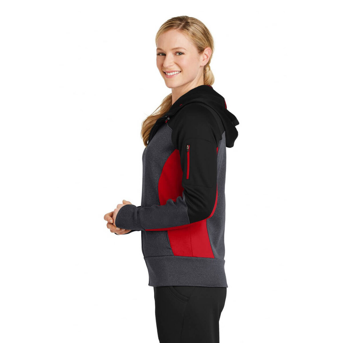 Sport-Tek® Ladies Tech Fleece Colorblock Full-Zip Hooded Jacket