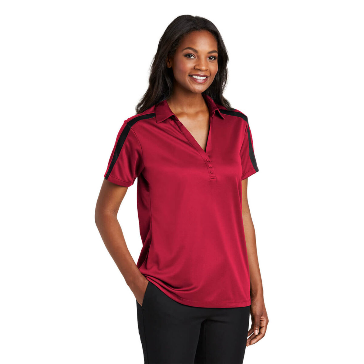 Ladies Silk Touch Performance Colorblock Stripe Polo