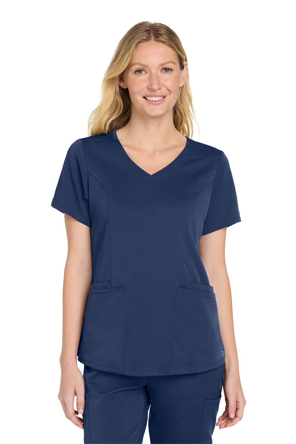 WW4268_NAVY_MODEL_FRONT Women’s Premiere Flex™ Mock Wrap Top - Image 1