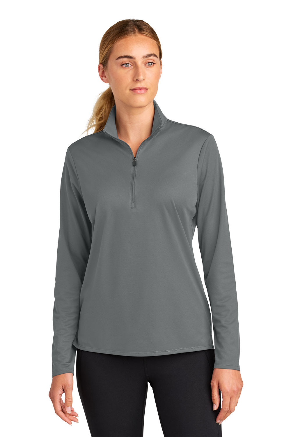 LST672_Grey Concrete_Model_Front Women’s Micropique Sport-Wick® 1/4-Zip - Image 1